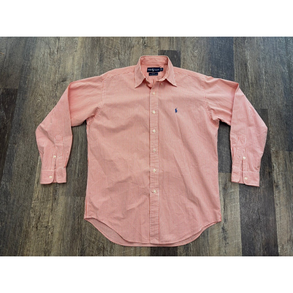 Ralph Lauren Blake Mens Small Orange Gingham Two-Ply Cotton Button Down Shirt